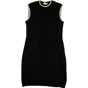 Rebecca Taylor Women's‎ Wool Knit Black Mini Fitted Dress Crocheted Trim Sm EUC